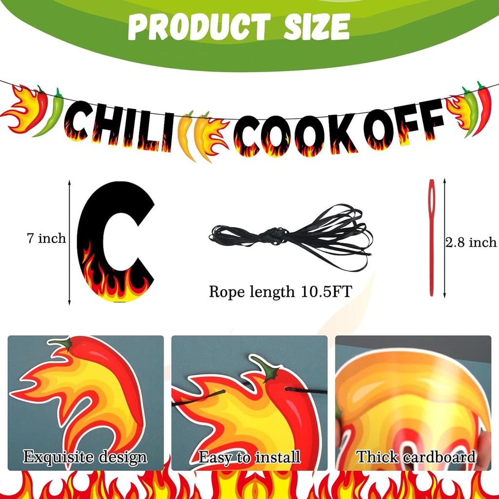 10 Pcs Chili Cook Off Decorations Set Chili Cook Off Banner Chili Pepper Disposable Tablecloth Plastic Table Cover Balloons Fire Balloons Chili