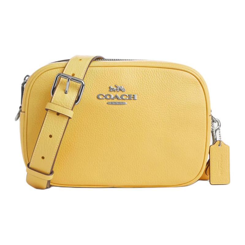 

COACH Jamie 24 Solid Color Zipper Refined Pebbled Leather Camera Bag Shoulder Crossbody Bag Medium Women s Silver with Retro Yellow срібний