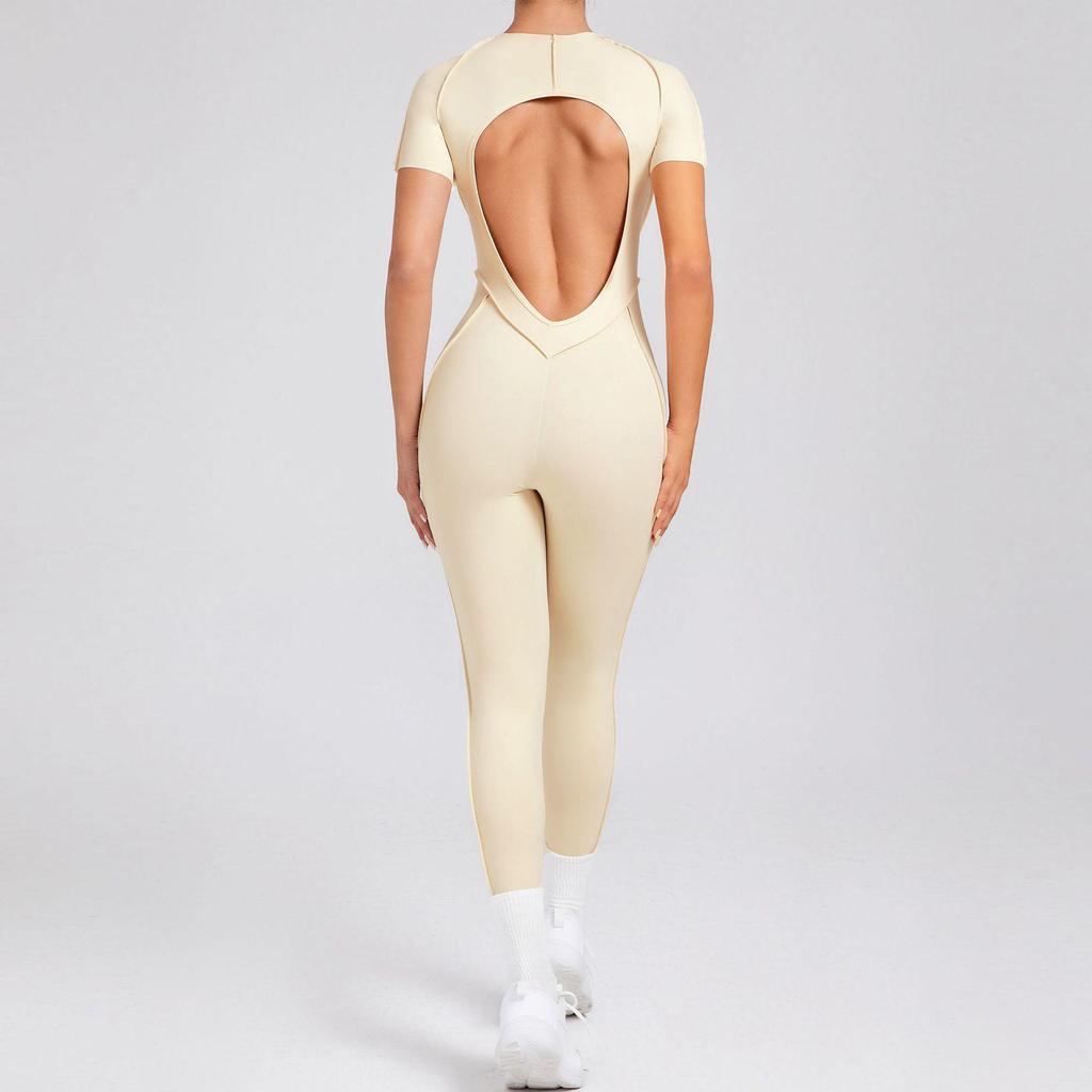 Autumn/Winter Backless Sports Jumpsuit: Three-Dimensional Yoga One-Piece with Tight Short Sleeves and Long Pants (Style 88201)