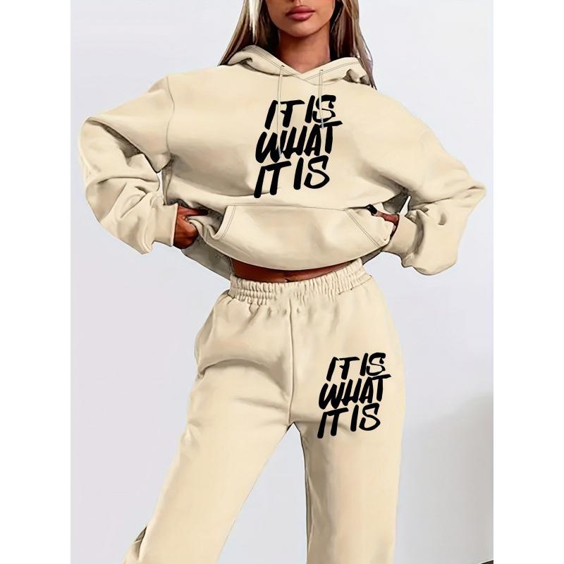 Shein Women's Casual Minimalist Autumn Long-Sleeve Hooded Sweatshirt Set