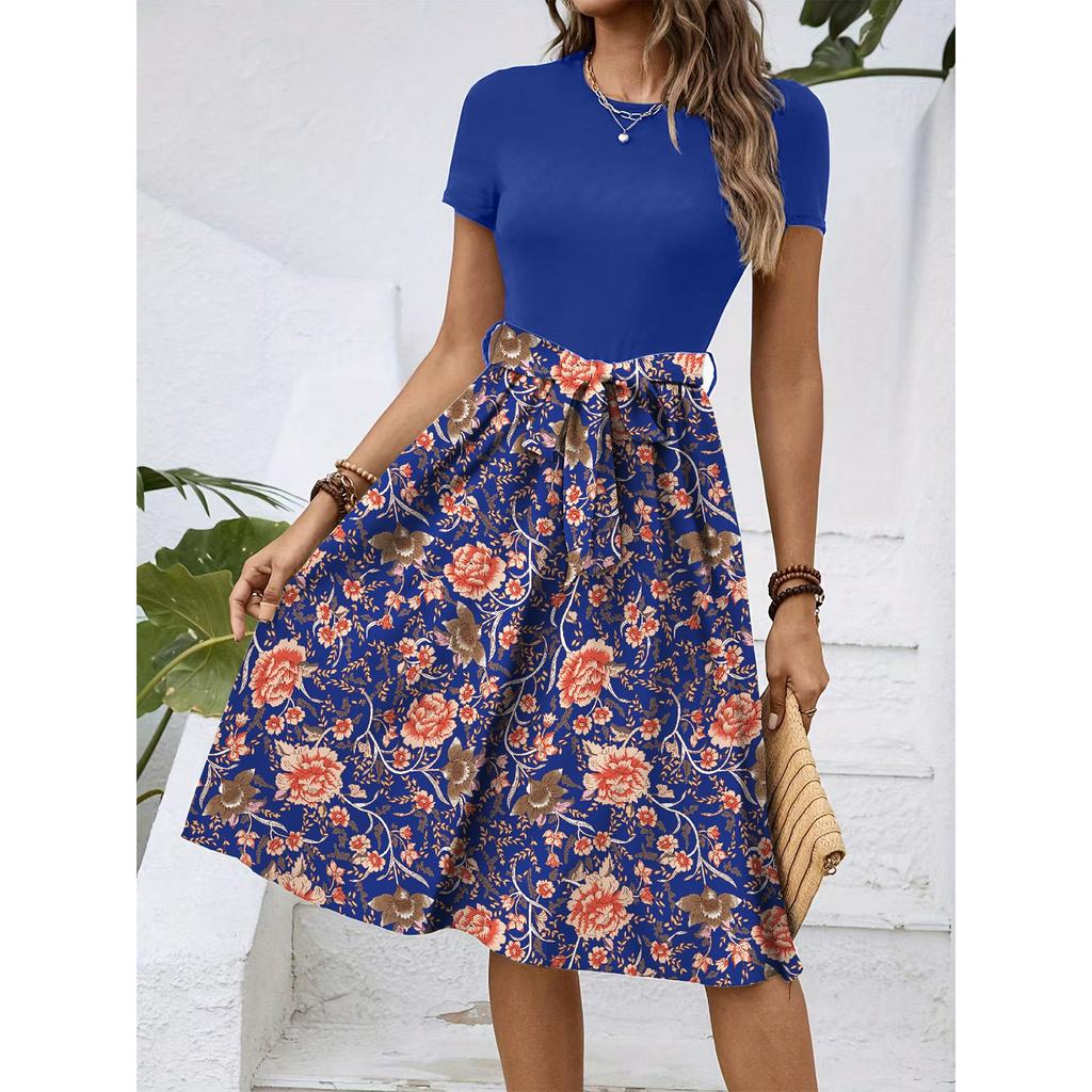 Γυναικείο Μοντέρνο Ρετρό Μοτίβο Εκτύπωση Color Block Ζώνη Casual Φόρεμα