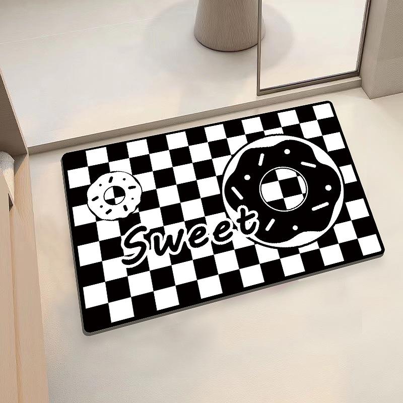 Checkerboard Soft Diatom Mud Absorbent Mat Bathroom Bathroom Door Non-slip Quick Drying Mat Door Mat Entry