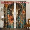 2D FLAT PRINTING 2pcs Curtains (Without Rod) Floral Skull and Horns Creative Chic Curtains Versatile Durable Polyester Curtains