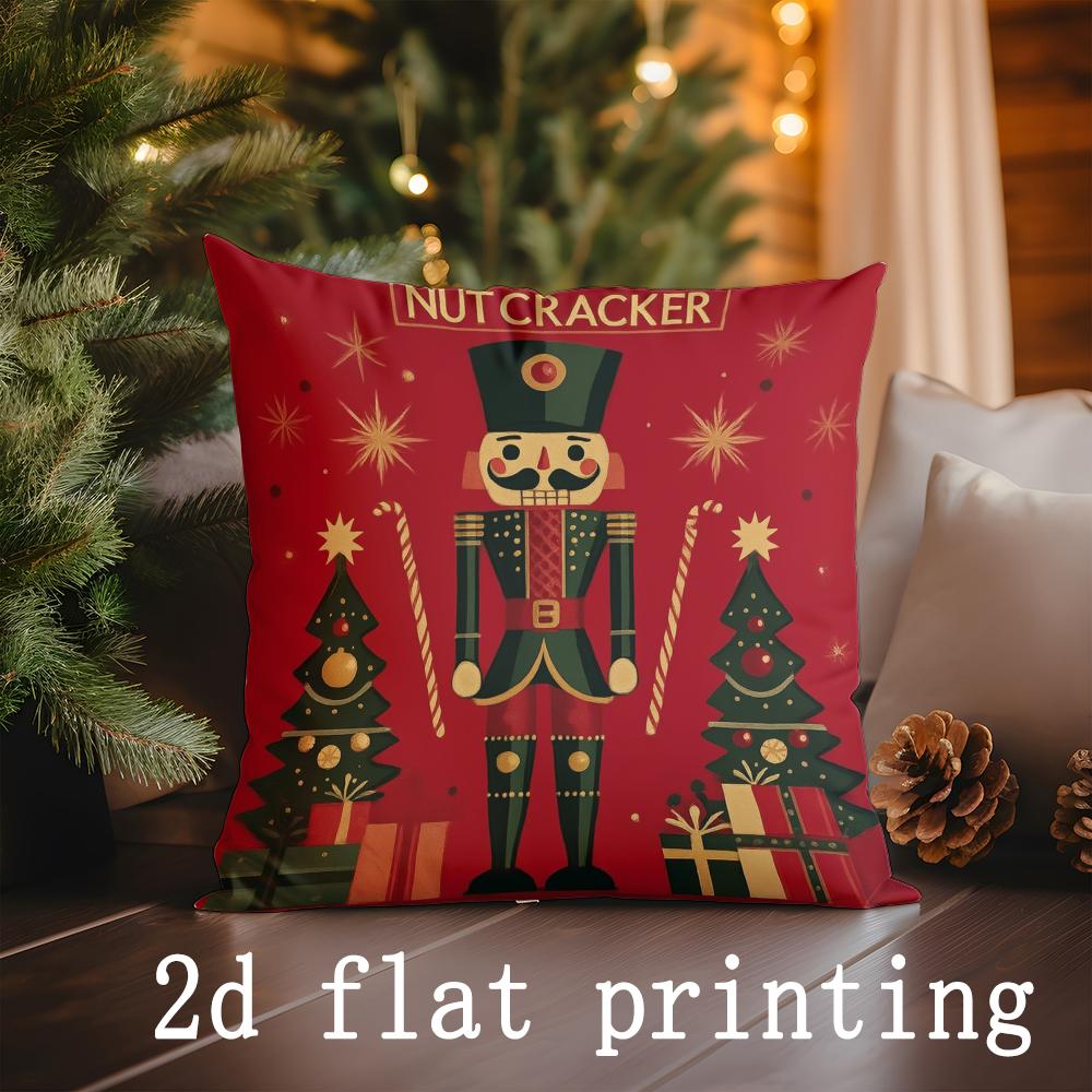 Домашний декор Щелкунчик Рождественский узор Декоративная наволочка с узором Наволочка для подушки Подходит для дивана Спальни Автомобиля Наволочка для подушки 16x16Inch