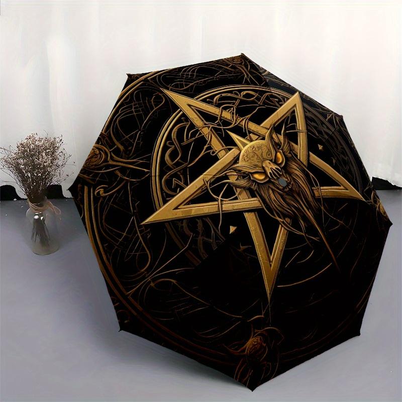 Golden Pentagram with Skull and Spider Web Design - Mystic Symbolism Art Print Umbrella, Christmas Gift Y356