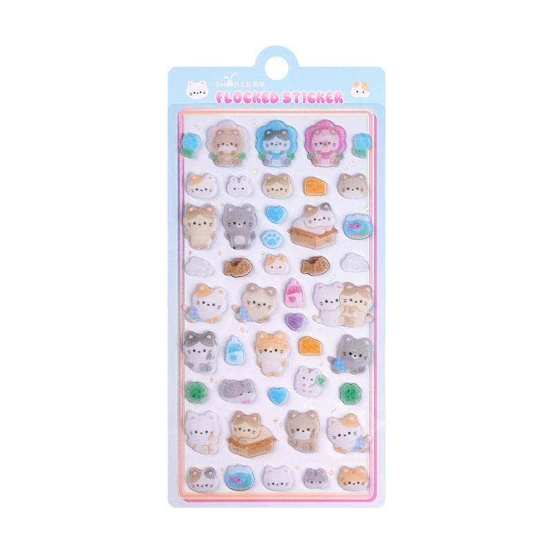 1Pc Cute Cartoon Animals Flocked Sticker Creativity 3D Relief Stickers Fun Scrapbooking Diy Diary Decoration Stationery Stickers
