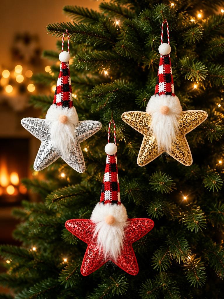 1pc Sequined Five-Pointed Star Mini Christmas Tree Ornament; Christmas Tree and Fireplace Decorations