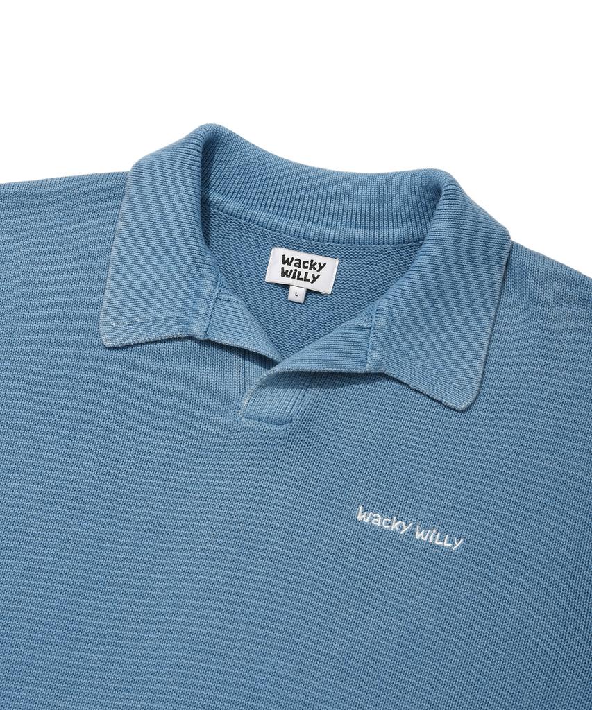 WACKY WILLY Vintage Washed Collared Knit Blue