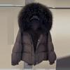 Winter New European Fox Big Fur Collar Hooded Down Jacket Women's Short Loose Thickened White Duck Down Jacket