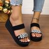 Fashion Summer Women Wedge Slide Beach Slipper Thick Heel Ladies Sandals Crystal Decorate No Slip Platform Slippers Plus Size 36-42