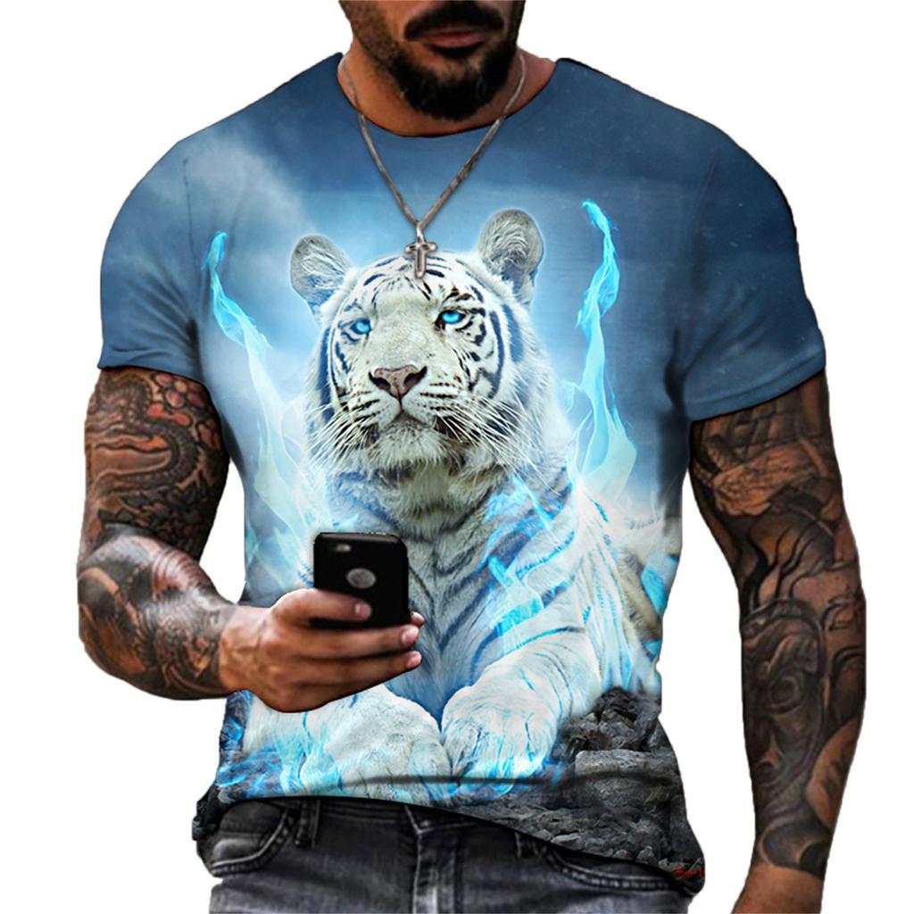Short Sleeve Summer Tiger Top Men Round Collar Outfit Animal 3d Print T Shirts Mens Casual Animal Sportwear T Shirt Male