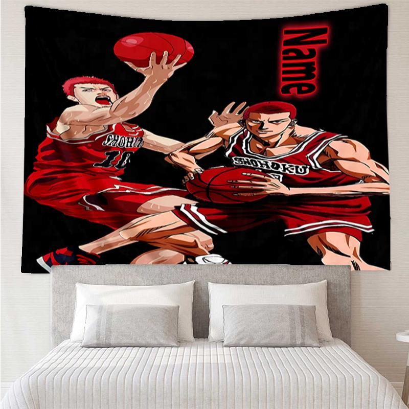 Custom Name Slam Dunk Print Tapestry, Backdrop, Easy Setup, Ideal for Bedroom, Office & Living Room, with Aesthetic Wall Hanging Decor.