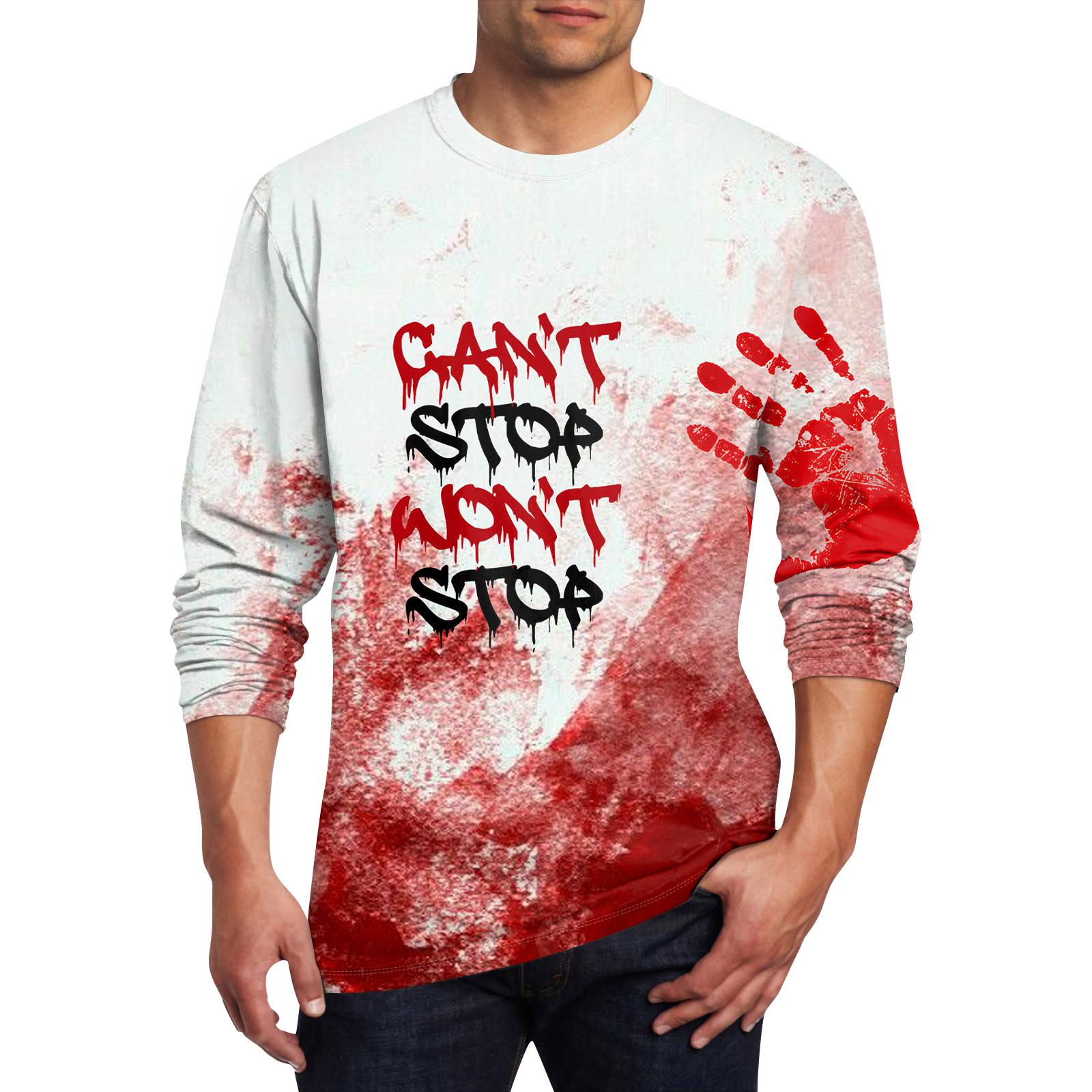 Муж. Футболка Круглый вырез Одежда Одежда На открытом воздухе Длинный рукав С принтом Модельер Винтаж M винный