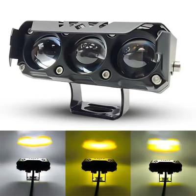 Motorcycle 3-light LED External Paving Small Cannon Super Strong Light Lens Electric Vehicle Fog Lamp Yellow and White Dual Colo