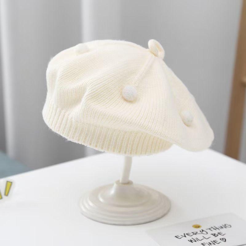 1 szt. Uroczy pasek miś ciepła czapka beanie jednolity kolor dzianinowy beret dla dzieci dziewcząt jesień zima artysta malarz czapki