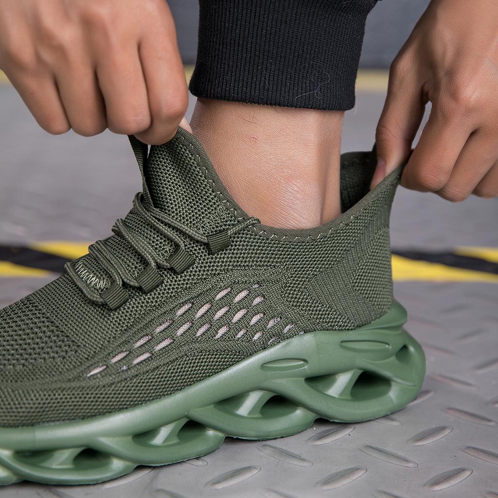 YRZL Men Sports Running Green Jogging Shoes Casual Sneakers Outdoor Breathable Mesh Man Light Shock-absorption Tennis Men