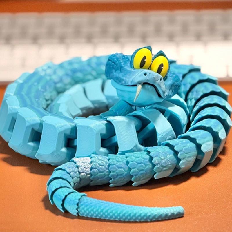 Neue 3D-gedruckte Schlange Realistische Schlangenstatue Bewegliches Gelenk Fidget Spielzeug Simulationsschlange Büro Schreibtisch Ornament Tiermodell Geschenk