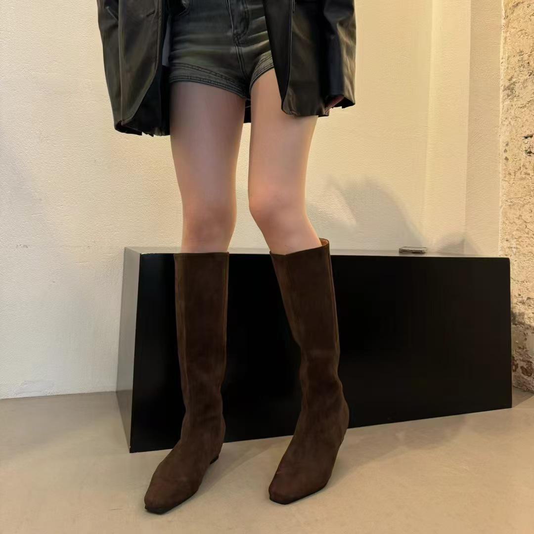 

Замшевые узкие длинные сапоги, увеличивающие рост: Минималистичная классика для женщин 2024 осень/зима 37 коричневый