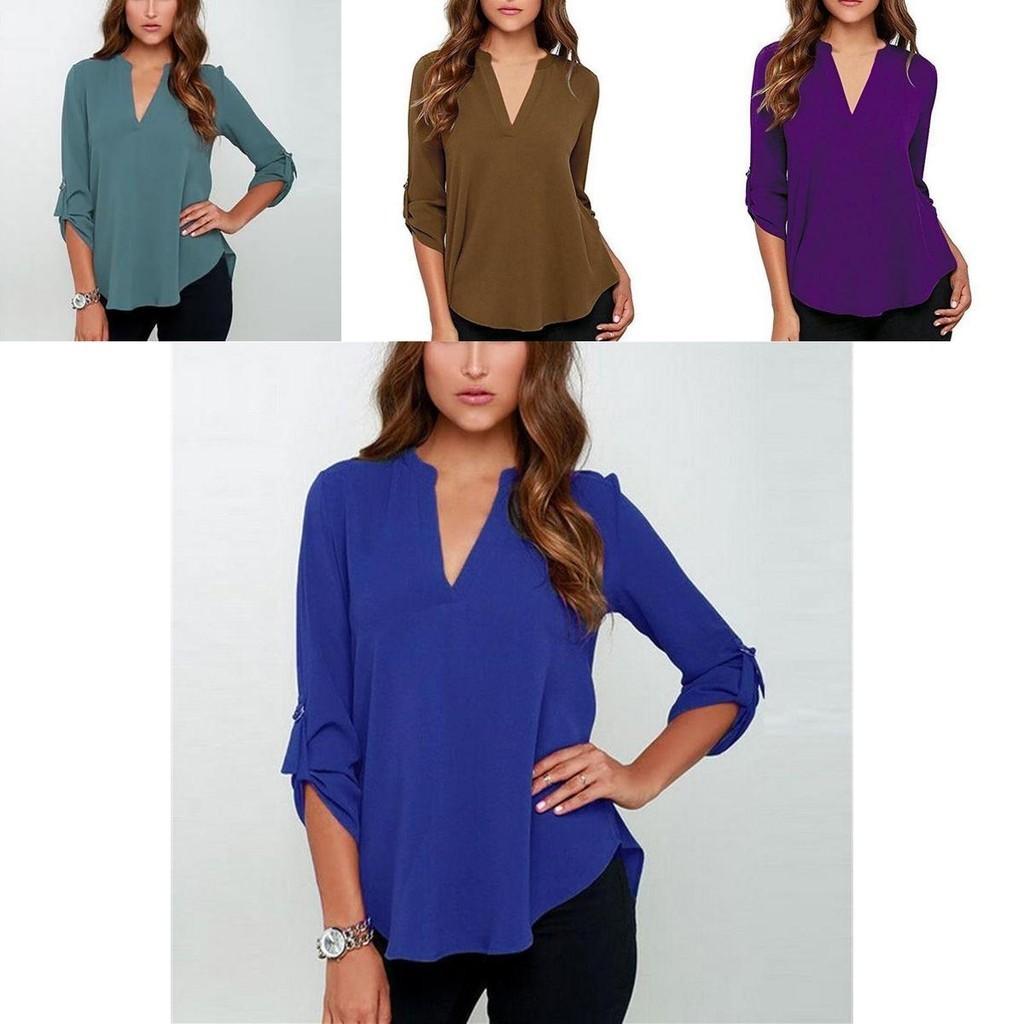 Stylish Women's Casual Long Sleeve V-neck T-shirt Pullover Tunic Blouse Options