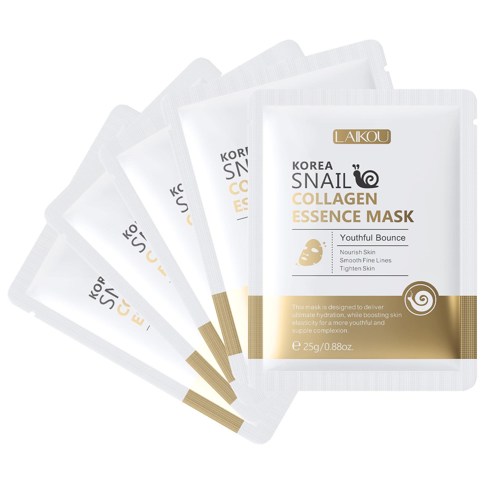 LAIKOU Korea Snail Collagen Essence Mask Hydrating Sheet Mask Anti-Wrinkle Face Mask Firming Skin Care 25g 5pcs
