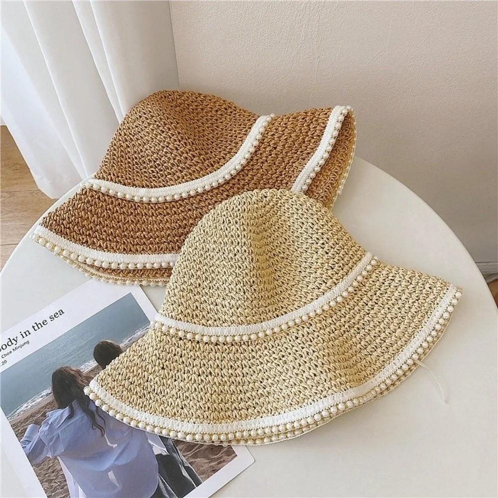 Breathable Straw Fisherman Hat Foldable Hollow Beach Cap Fashion Bucket Hat  for Spring Summer