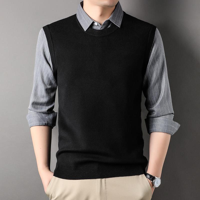 

Поддельный свитер с двумя рукавами, мужская рубашка с воротником, молодежная, качественная, повседневная, модная, мужская трикотажная рубашка с базовым узором Tide 2XL/125