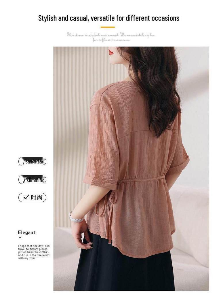 2025 Summer Fashion Tencel Blouse & Midi Skirt Set for Women - Age-Reducing, Casual, Loose Fit 