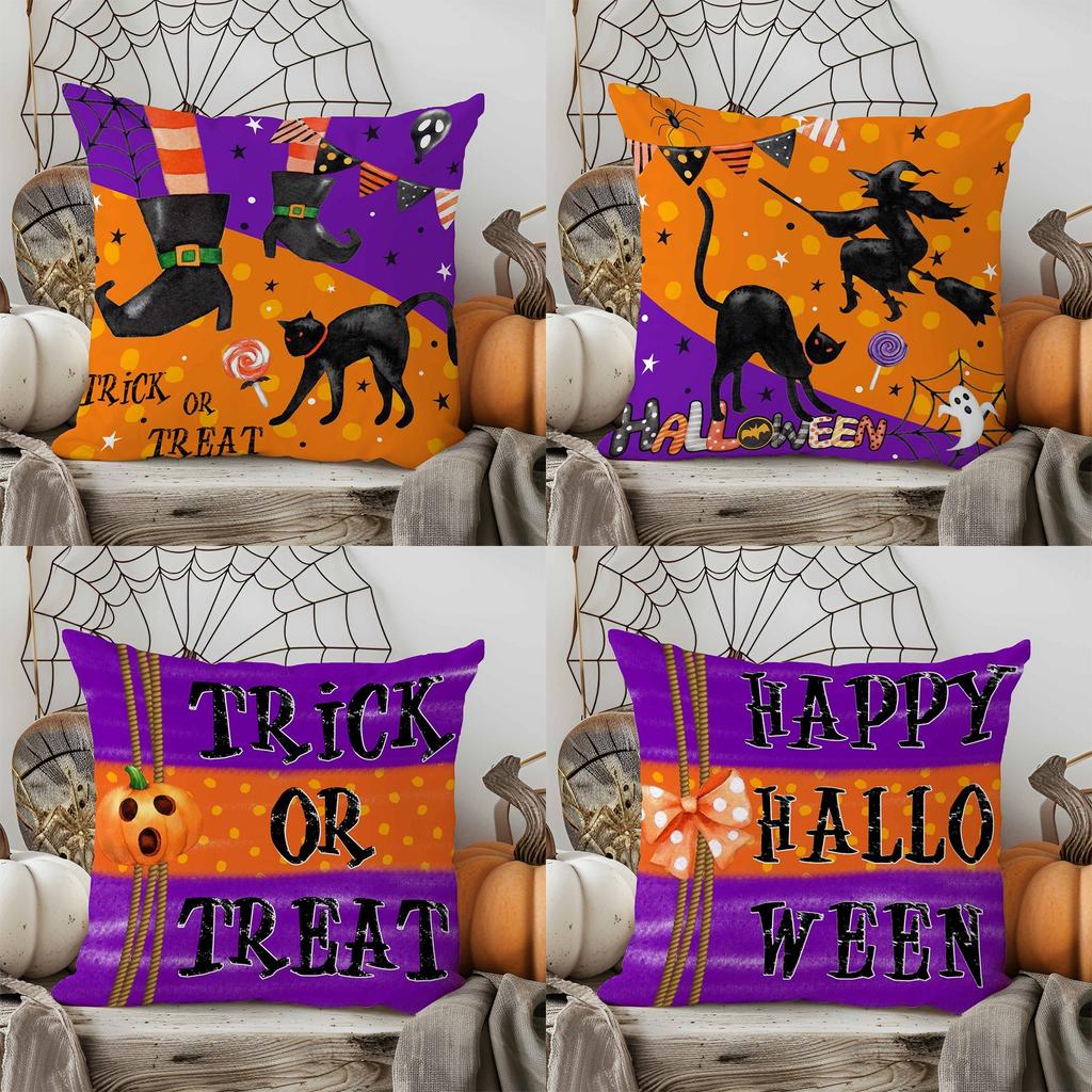 Halloween Decorative Linen Throw Pillow Cover With Single Sided Print (Pillow Insert Not Included)