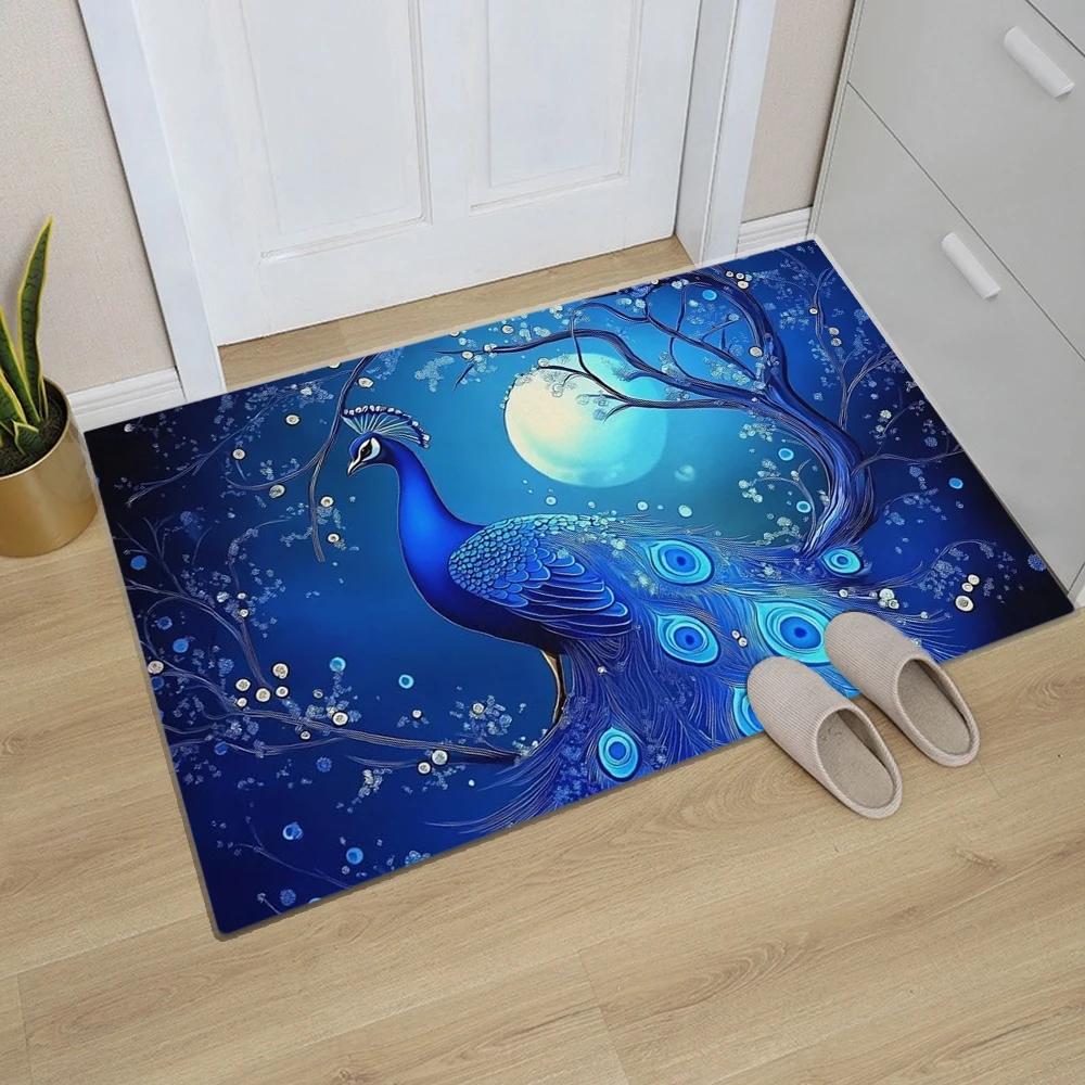 Peacock Printed Kitchen Carpet Living Room Dining Room Laundry Floor Mat Bath Balcony Hallway Non-slip Door Mat
