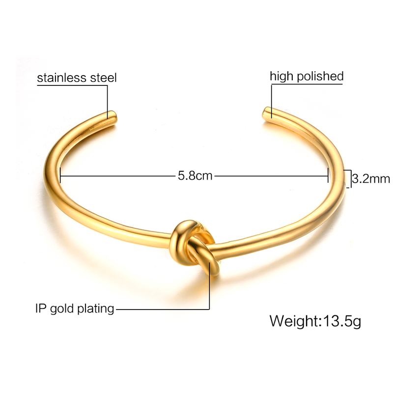 Gold Color Knot Bracelet for Women, Tie The Knoted Cuff Bangle Stainless Steel, Charm Bridesmaid Wedding Jewelry