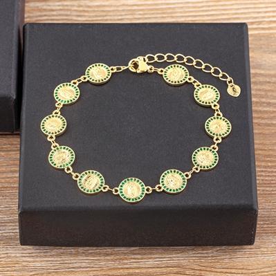 

Nidin Multicolor Virgin Mary Bracelets For Women Crystal Gold Plated Christian Jewelry Accessories Handmade Chain Link Bangle зелений