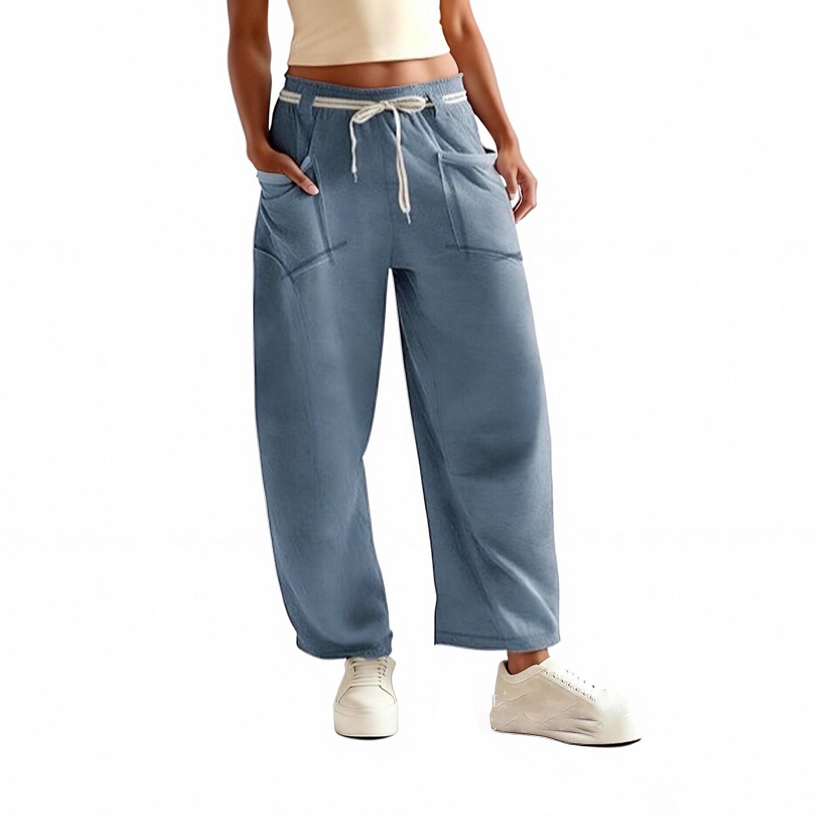 

Women s Stylish And Casual Trousers With Drawstring Pockets XL светло-синий