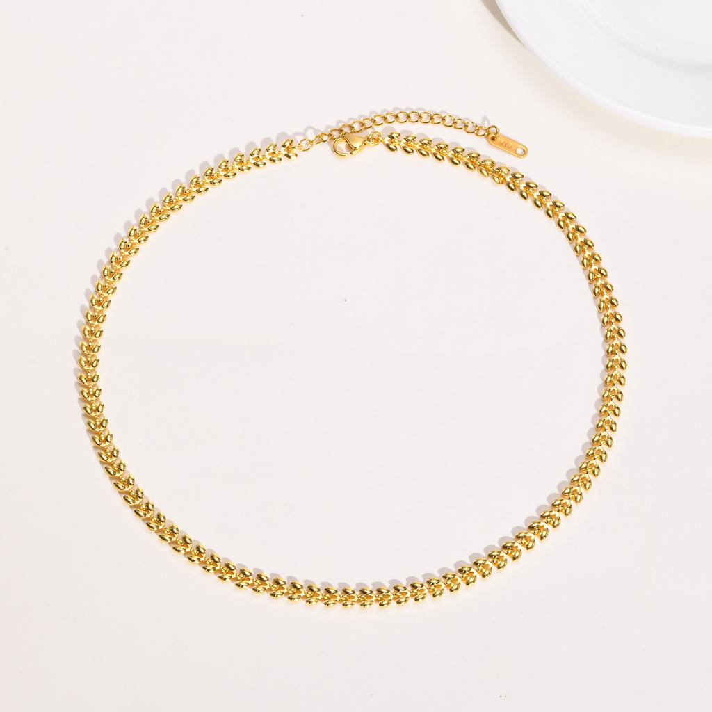 Women's Chic Chokers Necklaces, Gold Color Stainless Steel Wheat Chain Bracelet, Collar Necklace, Fashion Jewelry Gift To Girls