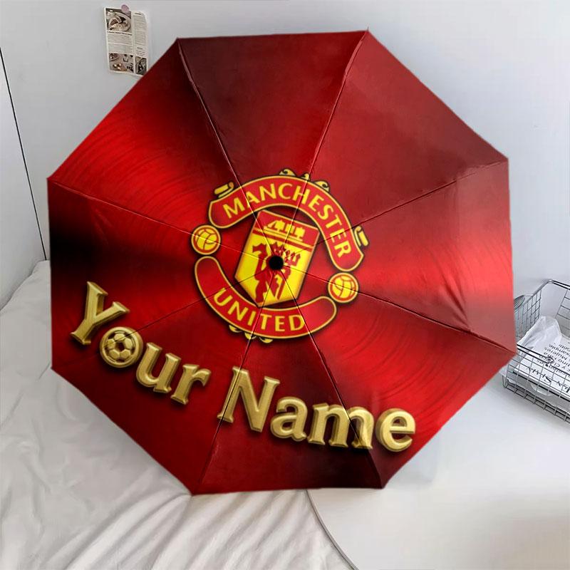 1 PC Automatic Folding Umbrella - Manchester United F Custom Name Pattern, Portable & Foldable Design with 8 Ribs, Christmas Birthday Gifts