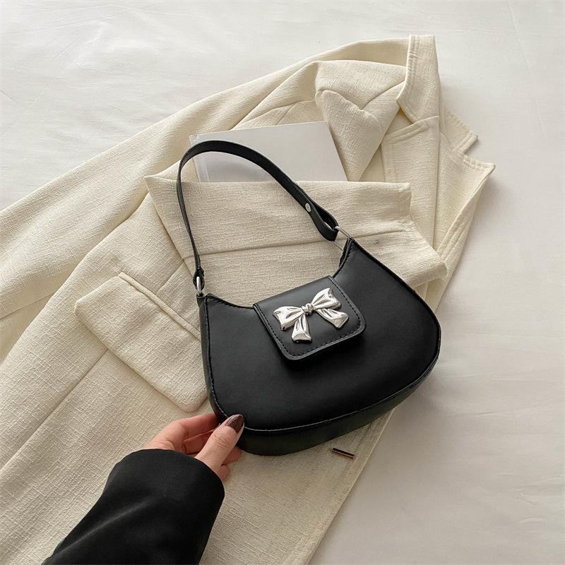 New Trendy  Fashionable Simple  Casual Texture Underarm Bag for Women Solid Color Fashionable One Shoulder Crescent Bag