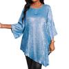 Women Tops Round Neck Ninth Length Sleeve Mid-length Blouse Sparkling Irregular Hem Loose Fit Tee Shirt Daily Wear