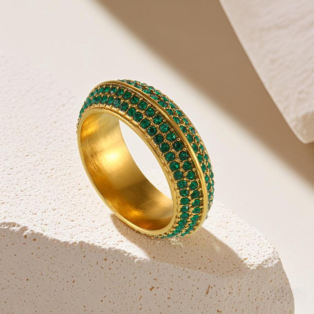 Neuer 316 Edelstahl Blau Grün Rosa Zirkonia Ring Damenmode Runder Partner Fingerring Luxus Zirkon Accessoires