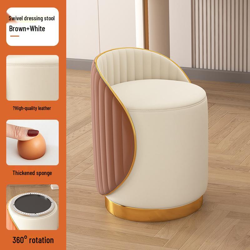 Stołek do makijażu z litego drewna: Lekki Luksus Okrągłe Krzesło do Salonu lub Toaletki, Dostawa Tego Samego Dnia