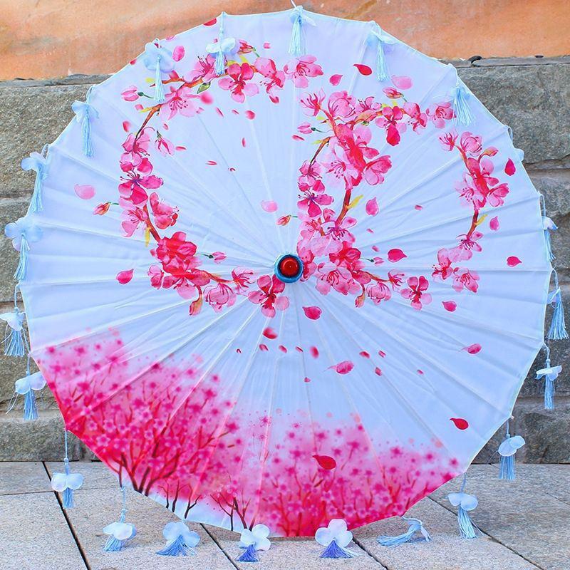 Ancient Style Oil Paper Umbrella with Petal Tassel for Children's Hanfu Dance