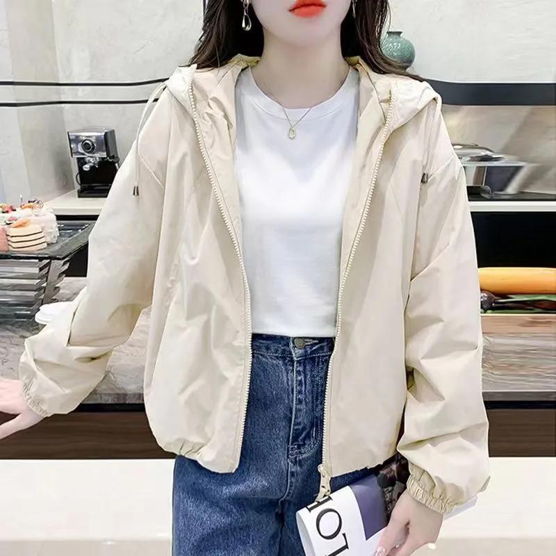 Giacca da donna design Primavera e Autunno con cappuccio e doppia zip Top casual a tinta unita corto