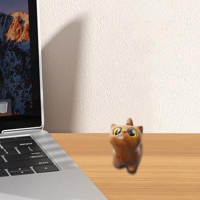 Yousheng Mini Cat Figurine Hand-carved Wooden Cat Statue Collectible Polished Miniature Cat Ornament for Home Desk Bookshelf Decoration