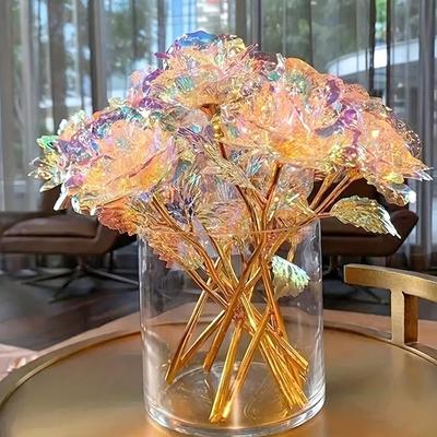 10Pcs Colorful Gold Rose Forever Preserved Long Stem Rose Artificial Flowers Rainbow Rose Flower Best Gifts for Mother'S Day Thanksgiving