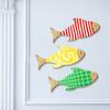 3Pcs/Set Wooden Fish Wall Art Decoration, Striped Wavy Plaid Fish Wall Sculpture, Summer Beach Theme Fish Ornament, Rustic Lake House Nautical Decor
