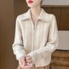 Women's Double Zipper Knit Cardigan - Long Sleeve Lapel Sweater for Spring & Autumn