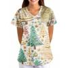 Women's Christmas Print Loose V-Neck Pocket Short-Sleeved Uniform