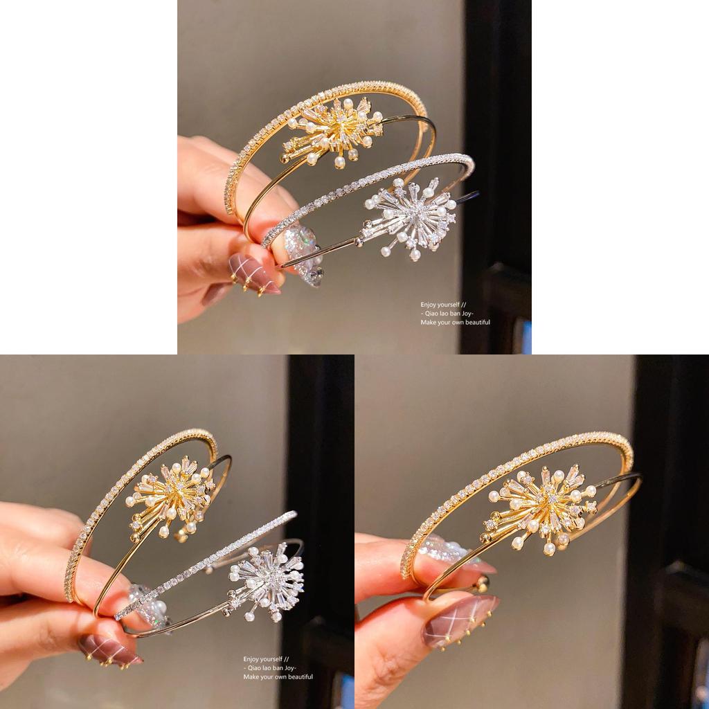 Elegant Zircon Pearl Firework Double Layer Open Bracelet For Women Fashion Accessories