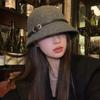 Belt buckle wool foreign daughter hat top hat women's autumn and winter bucket hat Hepburn rich daughter high sense