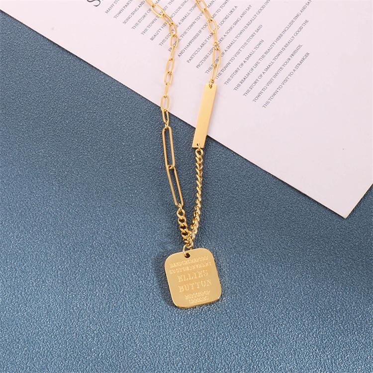2026 TOPAZ JEWELRY Non-Fade Stainless Steel Square Letter Sweater Chain Necklace for Women