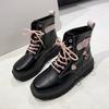 Women's Boots New Fashion Thick Sole PU Shoes Leather Lace Up Square Heel Round Toe Solid Gothic Motorcycle Boots Female