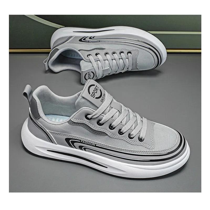 

Classic Men s Leather Mesh Casual Shoes Flat Lace Up Casual Shoes Outdoor Light Non-slip Sneakers for Men Zapatillas De Deporte 39 серый